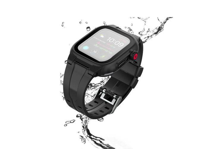 Apple Watch Series SE/6/5/4 44mm - SHELLBOX vattentätt/dammtätt hölje inkl. Silikonrem - Svart