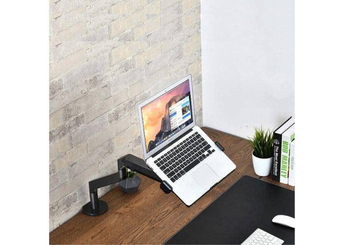 WERGON - Felix - Desktophållare med gasfjäder för bildskärm upp till 32" / Laptop 11-17" - Mörkgrå