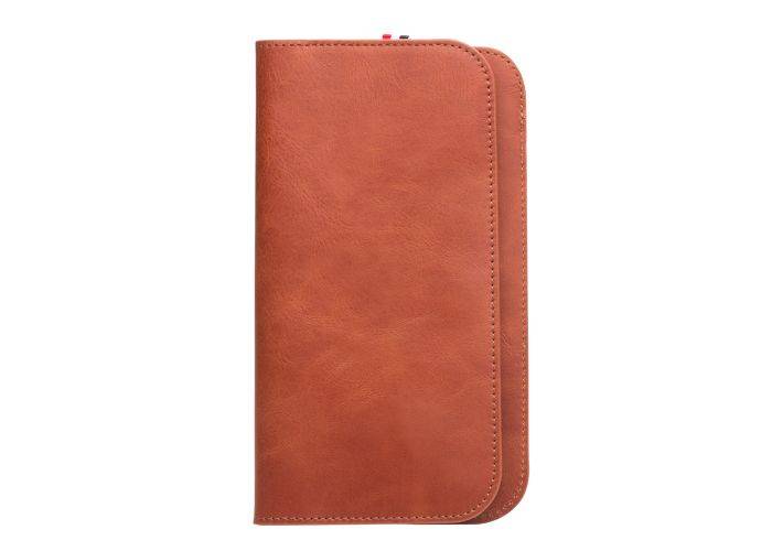 Universal QIALINO fodral/plånbok i äkta läder - upp till 6,7" - Brun