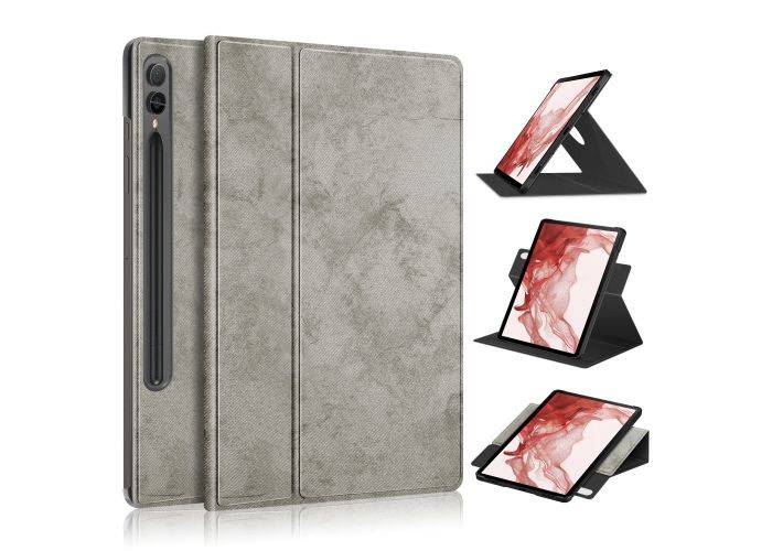 Samsung Galaxy Tab S9 Plus - Läderfodral - Roterbar 360 grader - Grå