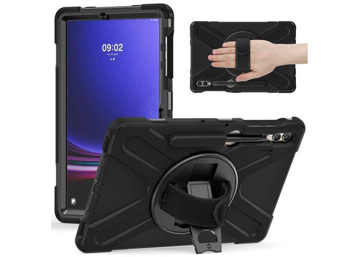Samsung Galaxy Tab S9 Plus / Tab S8+/S7+/S7 FE - Armor Hybrid skal - 360 grader roterbar - Svart