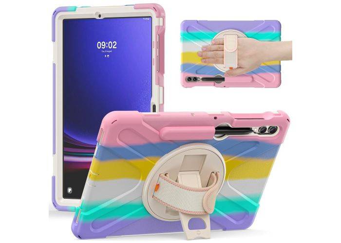 Samsung Galaxy Tab S9 Plus / Tab S8+/S7+/S7 FE - Armor Hybrid skal - 360 grader roterbar - Ljus regnbåge