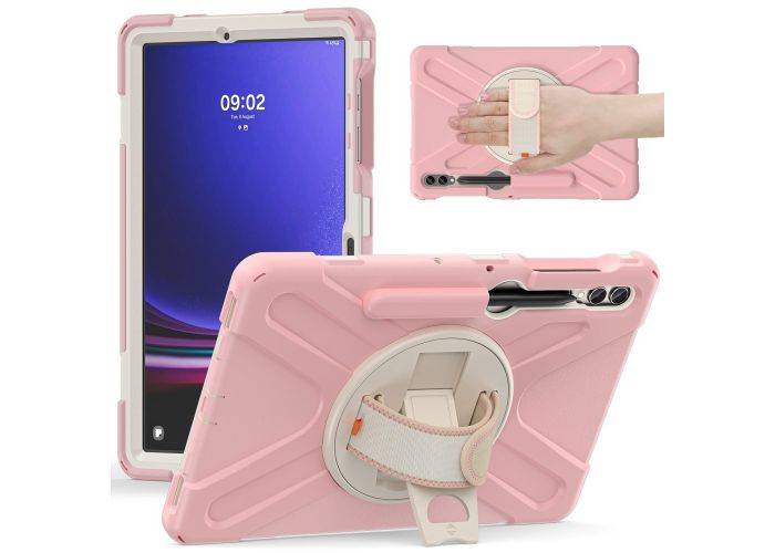 Samsung Galaxy Tab S9 Plus / Tab S8+/S7+/S7 FE - Armor Hybrid skal - 360 grader roterbar - Pink