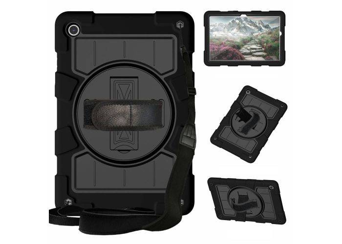 Samsung Galaxy Tab A9 Plus / Tab A11 Plus - Shockproof Hybrid skal - Avtagbar axelrem - Svart