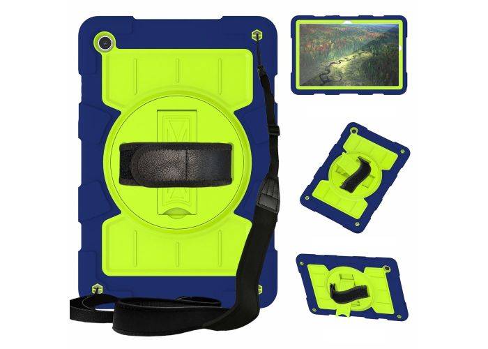 Samsung Galaxy Tab A9 Plus / Tab A11 Plus - Shockproof Hybrid skal - Avtagbar axelrem - Blå/Grön