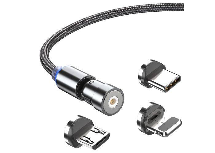 Magnetisk roterbar 3-i-1 USB-C/Lightning/MicroUSB-laddarkabel - 2 m
