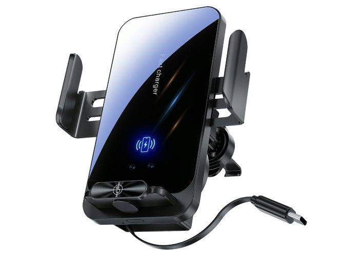 Bilhållare med trådlös laddning 15W – Auto-Clamp & Anti-Shake – Svart