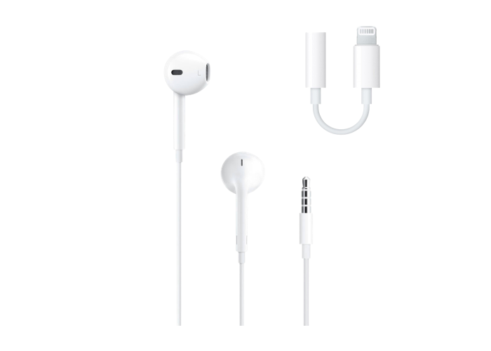 Original Apple Earpods med 3,5 mm plugg + Lightning-adapter - Vit