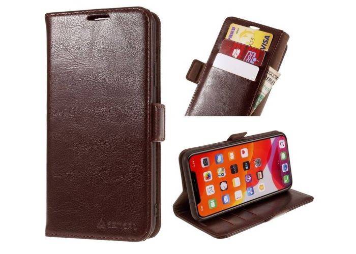 iPhone 12 Pro / iPhone 12 - AZMARO Äkta Läderfodral / plånboksfodral - Brun