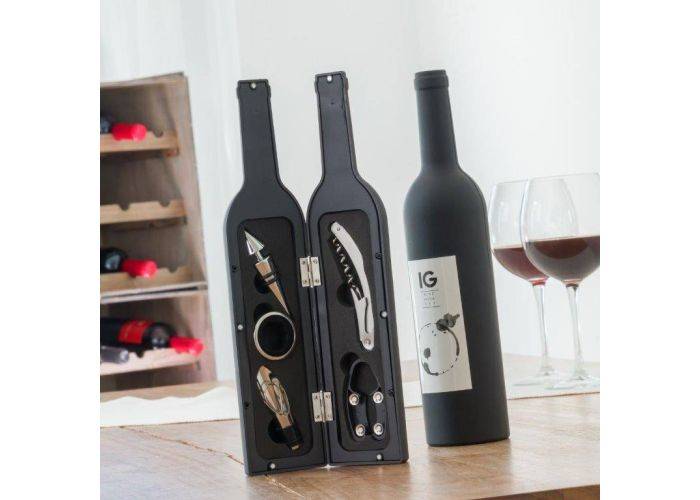 Sommelier Vinuppsättning i form av en flaska - Set med 5 delar - Svart