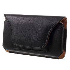 Universal Läder väska/pouch m/Bandklip 6.0" - svart