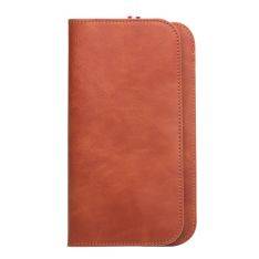 Universal QIALINO fodral/plånbok i äkta läder - upp till 6,7" - Brun