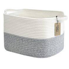 Förvaringskorg / Tvättkorg i Bouldsreb - 34x28x24cm - Vit/grå