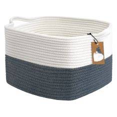 Förvaringskorg / Tvättkorg i Bouldsreb - 34x28x24cm - Vit/Mörkgrå