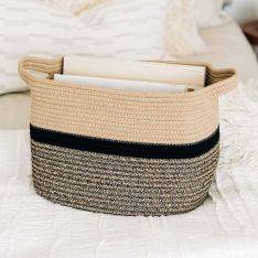 Förvaringskorg / Tvättkorg i Bouldsreb - 34x28x24cm - Khaki/Ljussvart