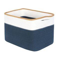 Förvaringskorg / Tvättkorg i Bouldsreb - 38x25,4x25,4cm - Vit/Navy