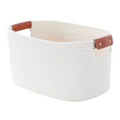 Boulds repförvaringskorg med läderhandtag - 38x25x22,5cm - Vit