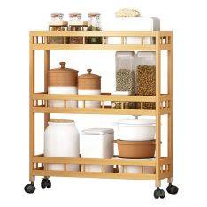 Rullbord i bambu på hjul - med 3 hyllor Storlek 59,5 x 70 x 18 cm