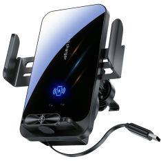 Bilhållare med trådlös laddning 15W – Auto-Clamp & Anti-Shake – Svart