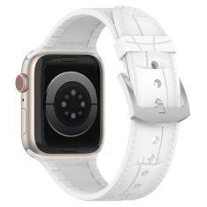 Apple Watch 9/8/7/6/5/4/3/2/1/SE - 41/40/38mm - Silikonarmband - Läderlook - Vit