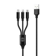 Forever 3-i-1 USB-kabel – USB-C / Lightning / microUSB laddningskabel 1.2m – Svart