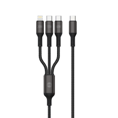 Forever 3-i-1 USB-C-kabel – USB-C / Lightning / microUSB-laddningskabel 1.2m – Svart