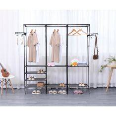 RACK Garderobsställ / Klädställ i stål - 160x36x170 cm - Med sidohängare - Svart